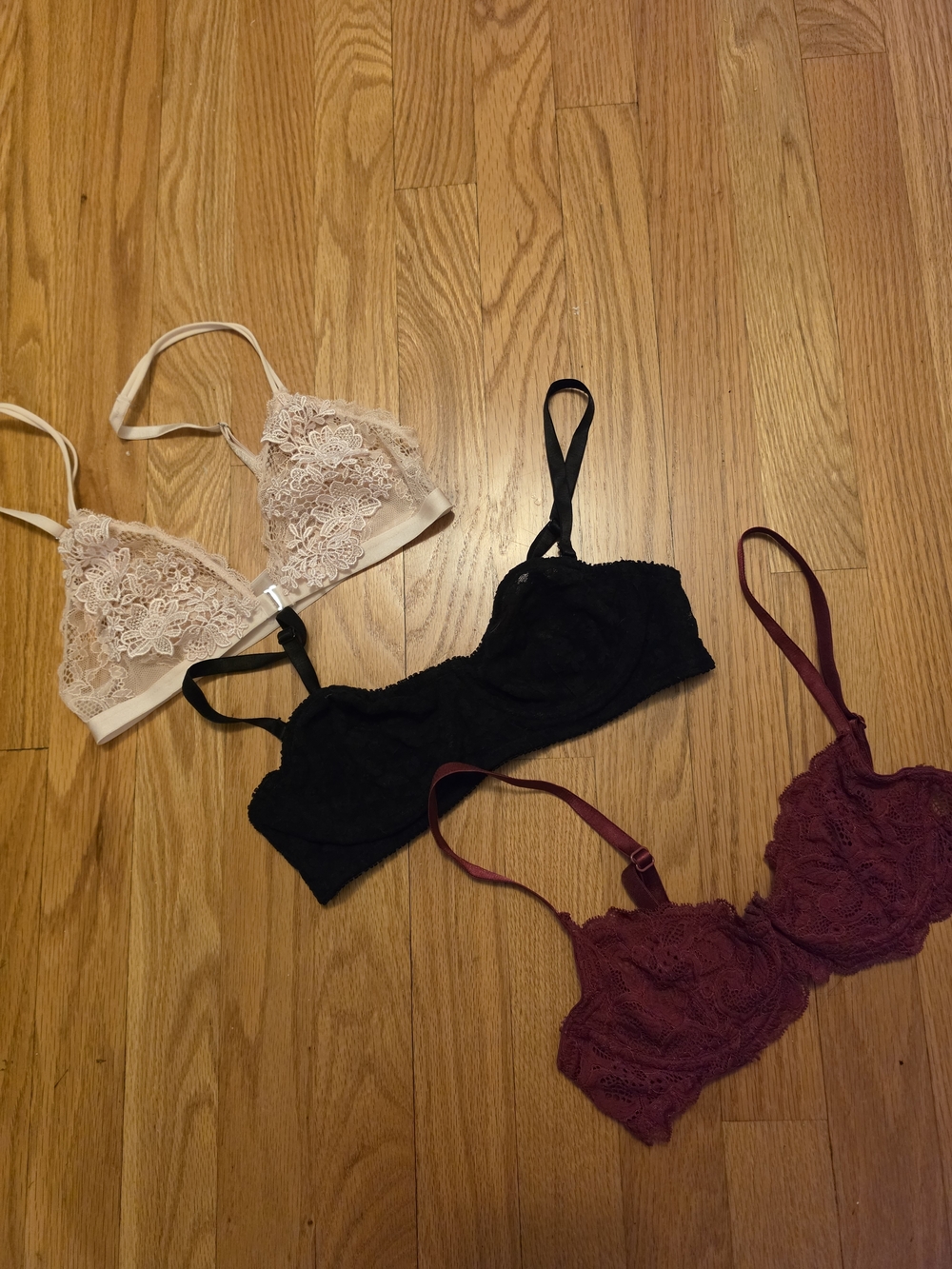 Delicate Lace Bralette - Black, Cream & Burgundy